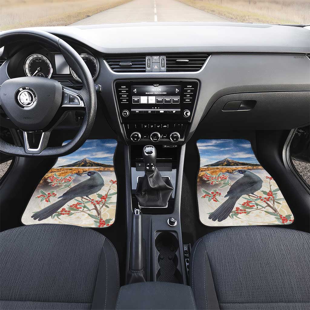 New Zealand Mount Taranaki Landscape Car Mats Kokako Bird Polynesian Style LT05 Set 2pcs - Front Blue - Polynesian Pride