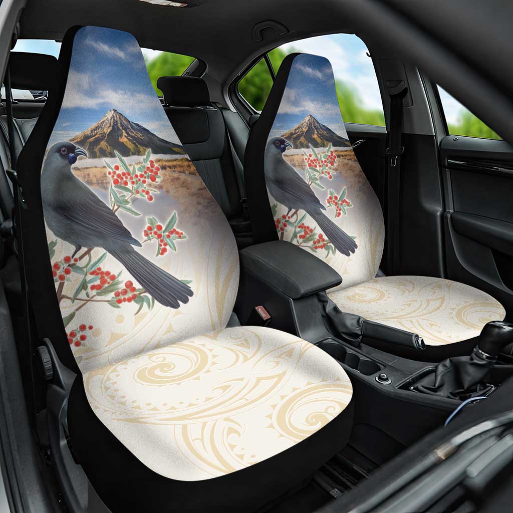 New Zealand Mount Taranaki Landscape Car Seat Cover Kokako Bird Polynesian Style