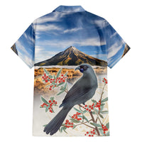 New Zealand Mount Taranaki Landscape Family Matching Off The Shoulder Long Sleeve Dress and Hawaiian Shirt Kokako Bird Polynesian Style