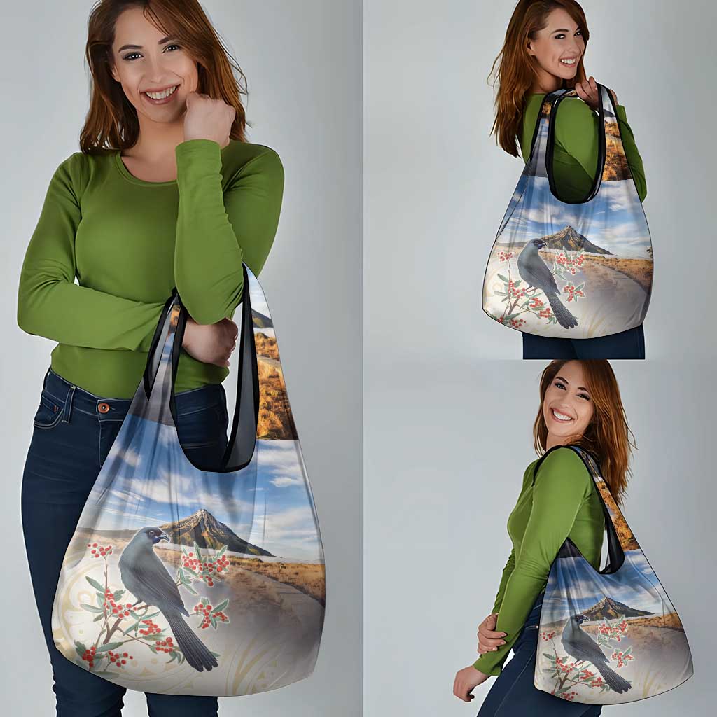 New Zealand Mount Taranaki Landscape Grocery Bag Kokako Bird Polynesian Style LT05 - Polynesian Pride