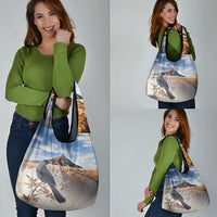 New Zealand Mount Taranaki Landscape Grocery Bag Kokako Bird Polynesian Style LT05 - Polynesian Pride
