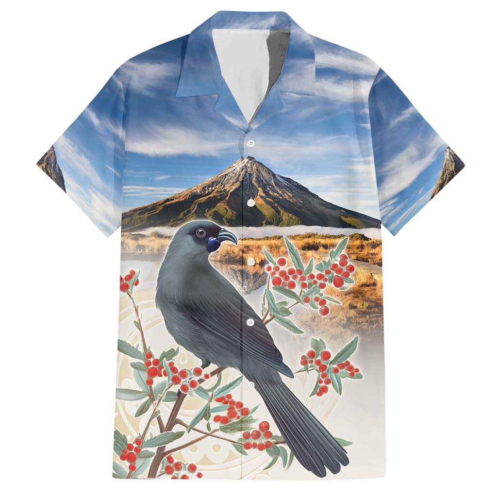 New Zealand Mount Taranaki Landscape Hawaiian Shirt Kokako Bird Polynesian Style LT05 Blue - Polynesian Pride
