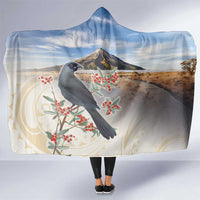 New Zealand Mount Taranaki Landscape Hooded Blanket Kokako Bird Polynesian Style LT05 One Size Blue - Polynesian Pride
