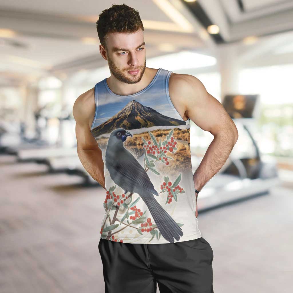 New Zealand Mount Taranaki Landscape Men Tank Top Kokako Bird Polynesian Style LT05 Blue - Polynesian Pride