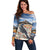 New Zealand Mount Taranaki Landscape Off Shoulder Sweater Kokako Bird Polynesian Style