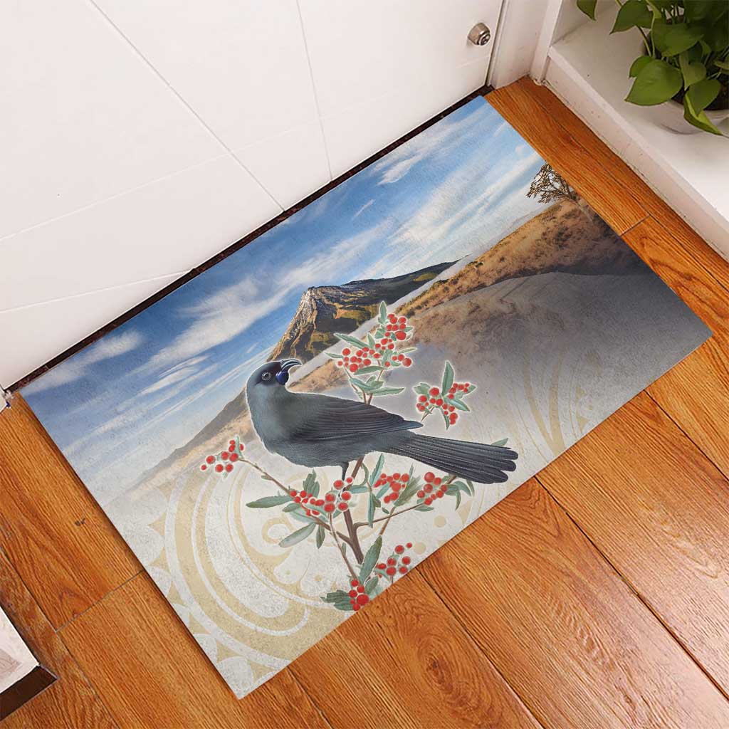 New Zealand Mount Taranaki Landscape Rubber Doormat Kokako Bird Polynesian Style LT05 - Polynesian Pride