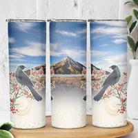 New Zealand Mount Taranaki Landscape Skinny Tumbler Kokako Bird Polynesian Style