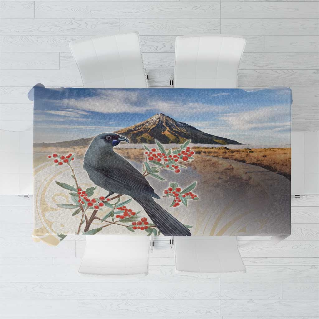 New Zealand Mount Taranaki Landscape Tablecloth Kokako Bird Polynesian Style