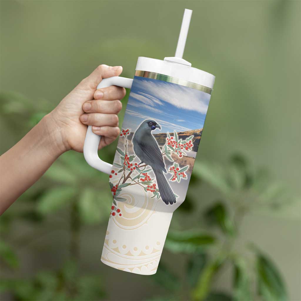 New Zealand Mount Taranaki Landscape Tumbler With Handle Kokako Bird Polynesian Style LT05 - Polynesian Pride