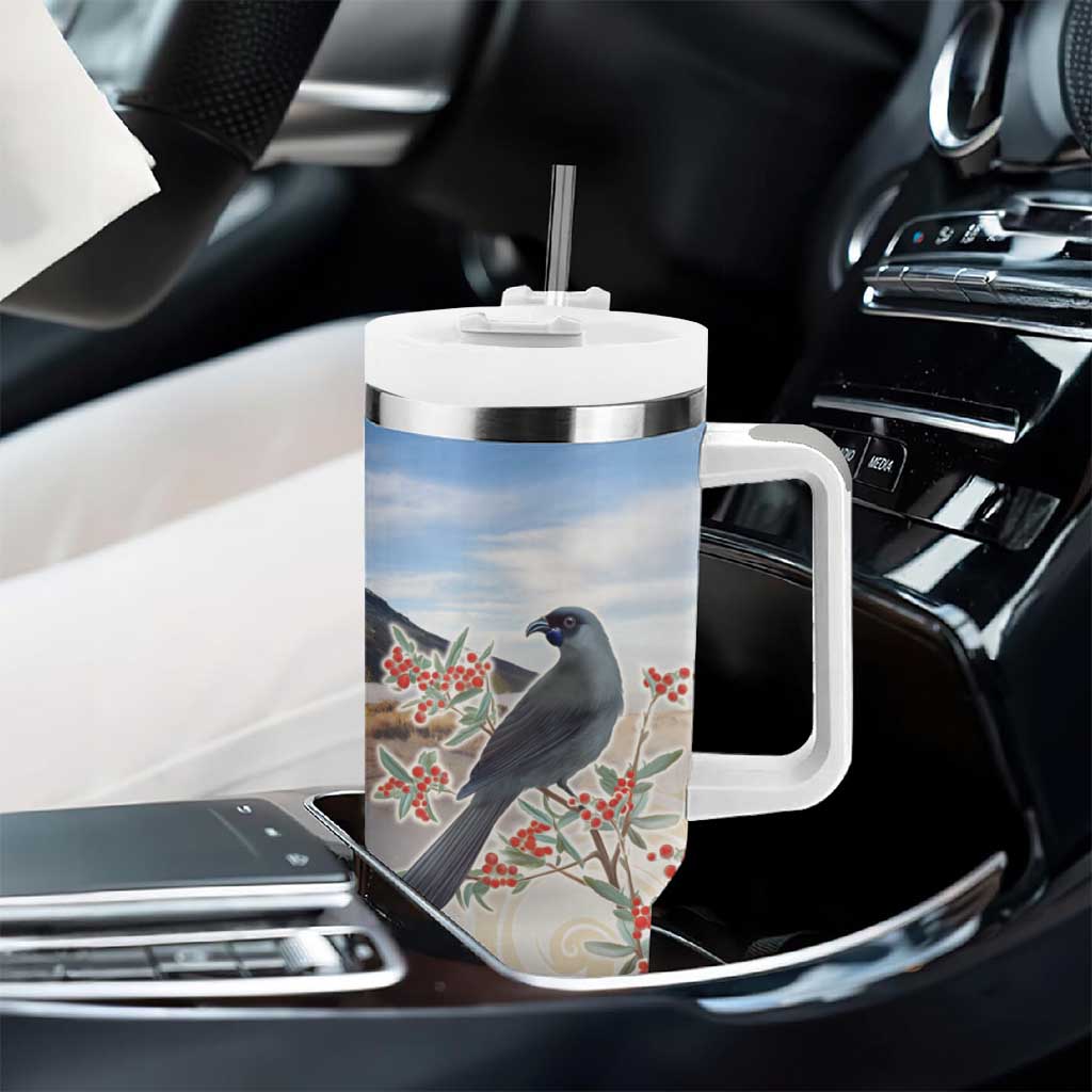 New Zealand Mount Taranaki Landscape Tumbler With Handle Kokako Bird Polynesian Style LT05 - Polynesian Pride