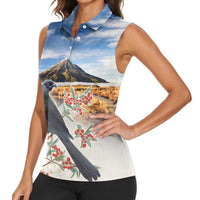 New Zealand Mount Taranaki Landscape Women Sleeveless Polo Shirt Kokako Bird Polynesian Style