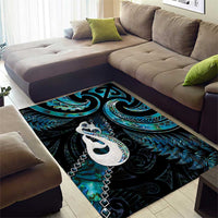 New Zealand Aotearoa Area Rug Maori Manaia Paua Shell Glitter Turquoise
