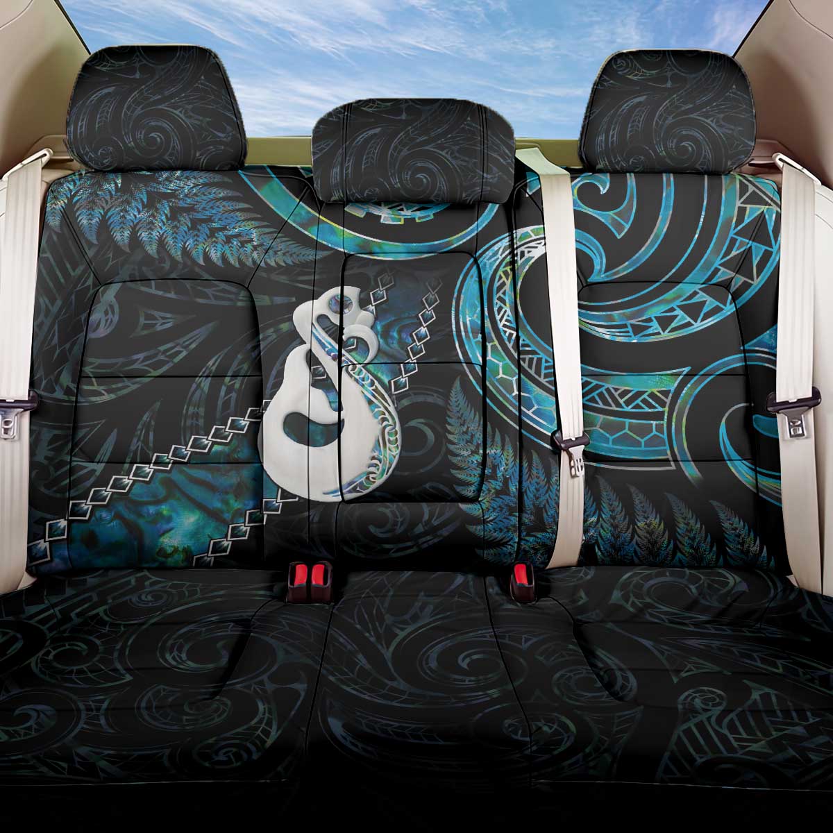 New Zealand Aotearoa Back Car Seat Cover Maori Manaia Paua Shell Glitter Turquoise