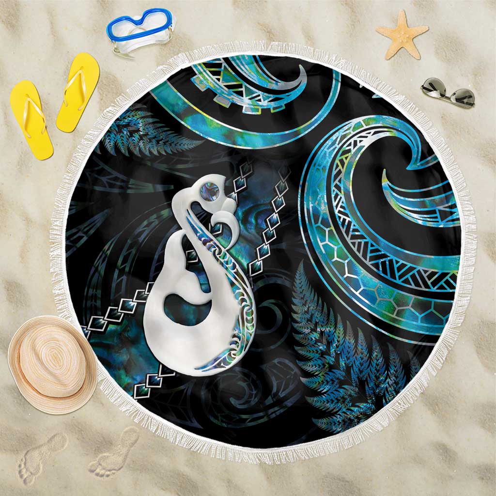 New Zealand Aotearoa Beach Blanket Maori Manaia Paua Shell Glitter Turquoise