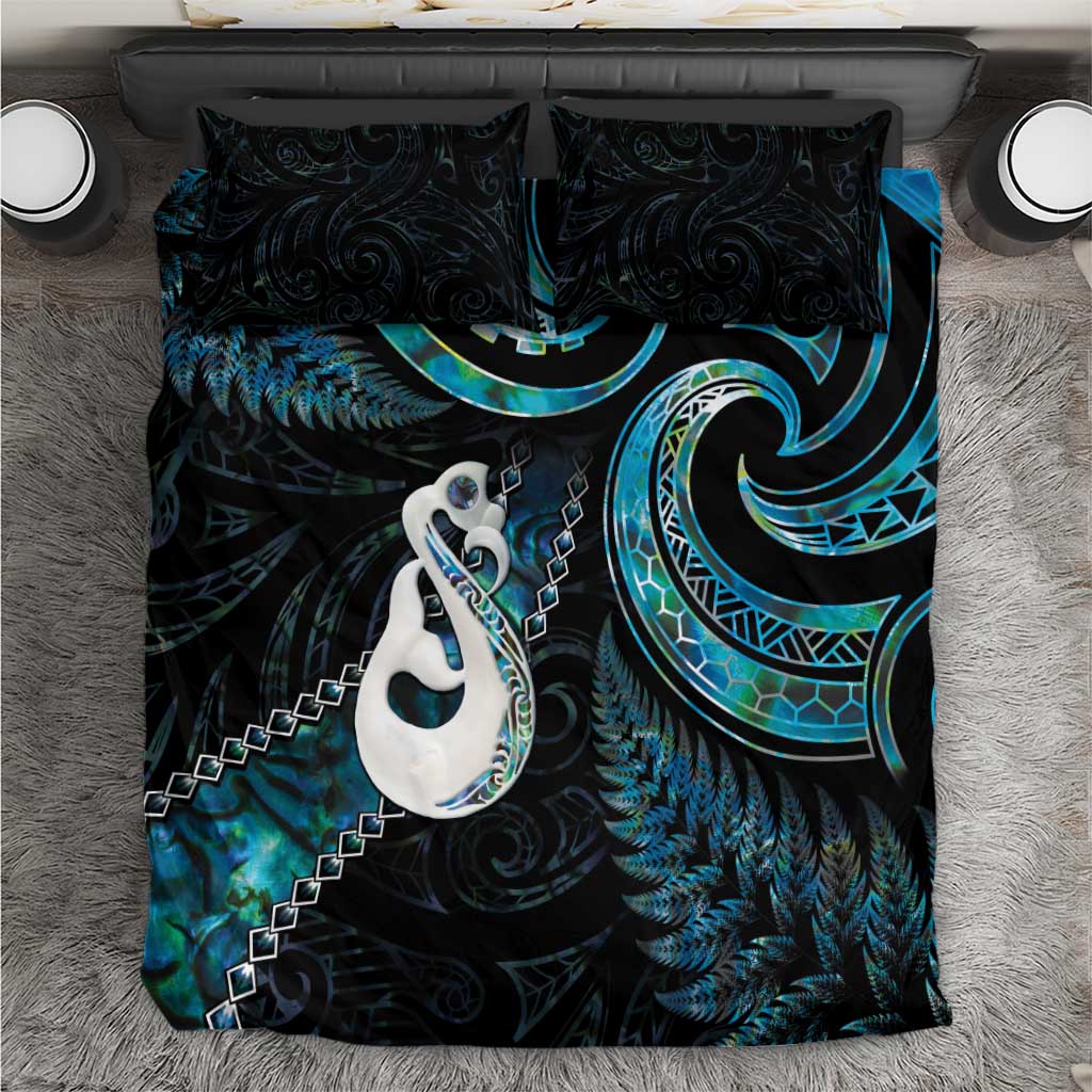 New Zealand Aotearoa Bedding Set Maori Manaia Paua Shell Glitter Turquoise