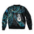 New Zealand Aotearoa Bomber Jacket Maori Manaia Paua Shell Glitter Turquoise