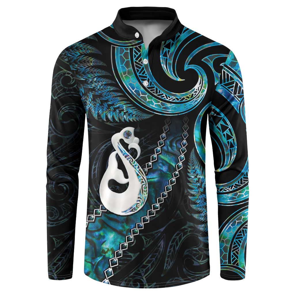 New Zealand Aotearoa Button Sweatshirt Maori Manaia Paua Shell Glitter Turquoise LT05 Turquoise - Polynesian Pride