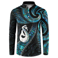 New Zealand Aotearoa Button Sweatshirt Maori Manaia Paua Shell Glitter Turquoise LT05 Turquoise - Polynesian Pride