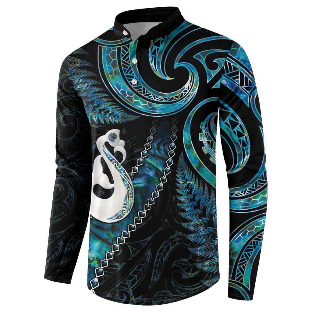 New Zealand Aotearoa Button Sweatshirt Maori Manaia Paua Shell Glitter Turquoise LT05 - Polynesian Pride