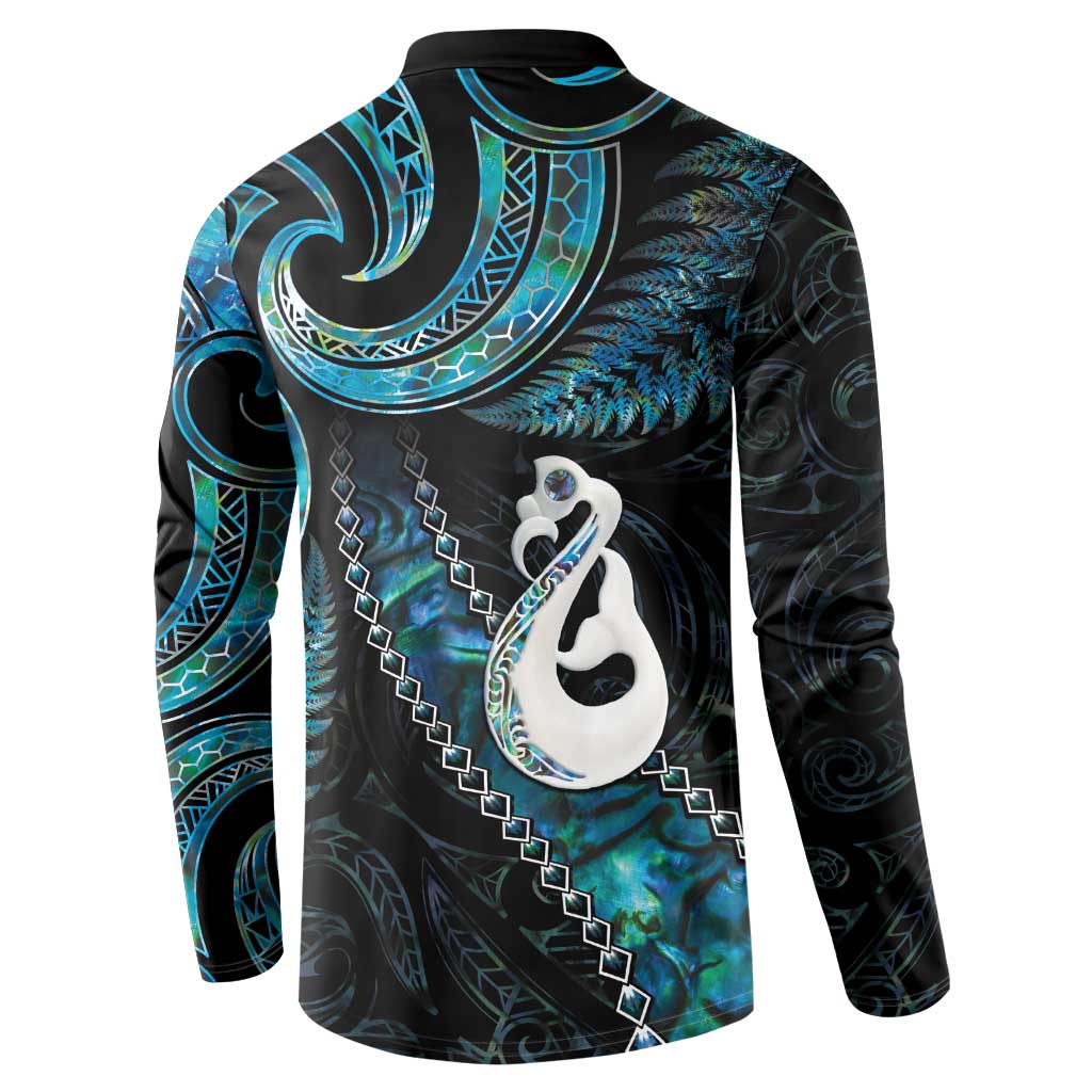 New Zealand Aotearoa Button Sweatshirt Maori Manaia Paua Shell Glitter Turquoise LT05 - Polynesian Pride