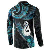 New Zealand Aotearoa Button Sweatshirt Maori Manaia Paua Shell Glitter Turquoise LT05 - Polynesian Pride