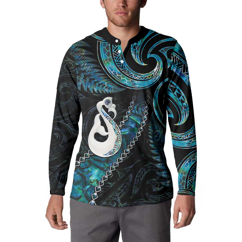 New Zealand Aotearoa Button Sweatshirt Maori Manaia Paua Shell Glitter Turquoise LT05 - Polynesian Pride