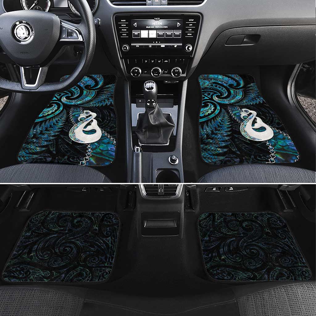 New Zealand Aotearoa Car Mats Maori Manaia Paua Shell Glitter Turquoise LT05 Set 4pcs Turquoise - Polynesian Pride