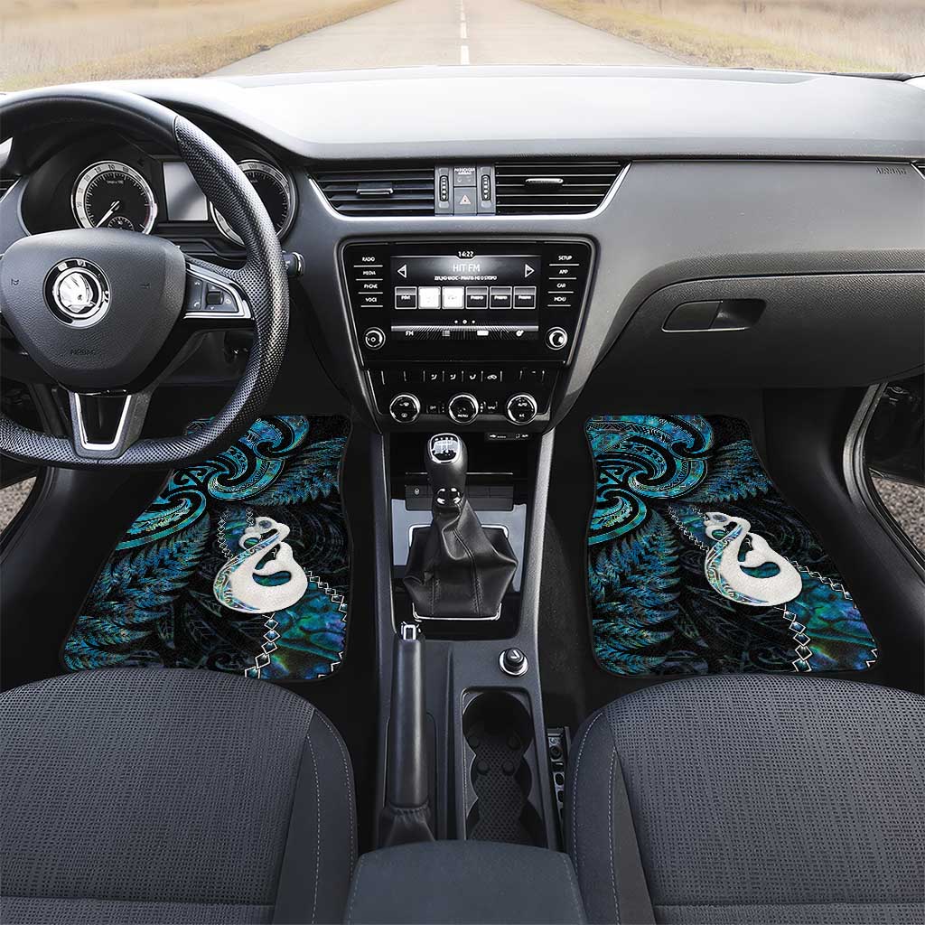 New Zealand Aotearoa Car Mats Maori Manaia Paua Shell Glitter Turquoise LT05 Set 2pcs - Front Turquoise - Polynesian Pride