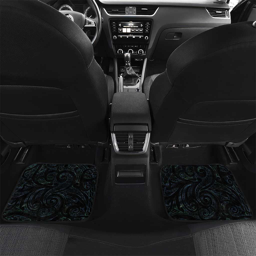 New Zealand Aotearoa Car Mats Maori Manaia Paua Shell Glitter Turquoise LT05 Set 2pcs - Back Turquoise - Polynesian Pride