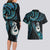 New Zealand Aotearoa Couples Matching Long Sleeve Bodycon Dress and Hawaiian Shirt Maori Manaia Paua Shell Glitter Turquoise