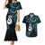 New Zealand Aotearoa Couples Matching Mermaid Dress and Hawaiian Shirt Maori Manaia Paua Shell Glitter Turquoise