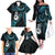 New Zealand Aotearoa Family Matching Off The Shoulder Long Sleeve Dress and Hawaiian Shirt Maori Manaia Paua Shell Glitter Turquoise