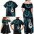 New Zealand Aotearoa Family Matching Off Shoulder Maxi Dress and Hawaiian Shirt Maori Manaia Paua Shell Glitter Turquoise