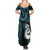 New Zealand Aotearoa Family Matching Summer Maxi Dress and Hawaiian Shirt Maori Manaia Paua Shell Glitter Turquoise