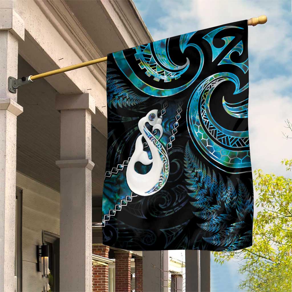 New Zealand Aotearoa Garden Flag Maori Manaia Paua Shell Glitter Turquoise