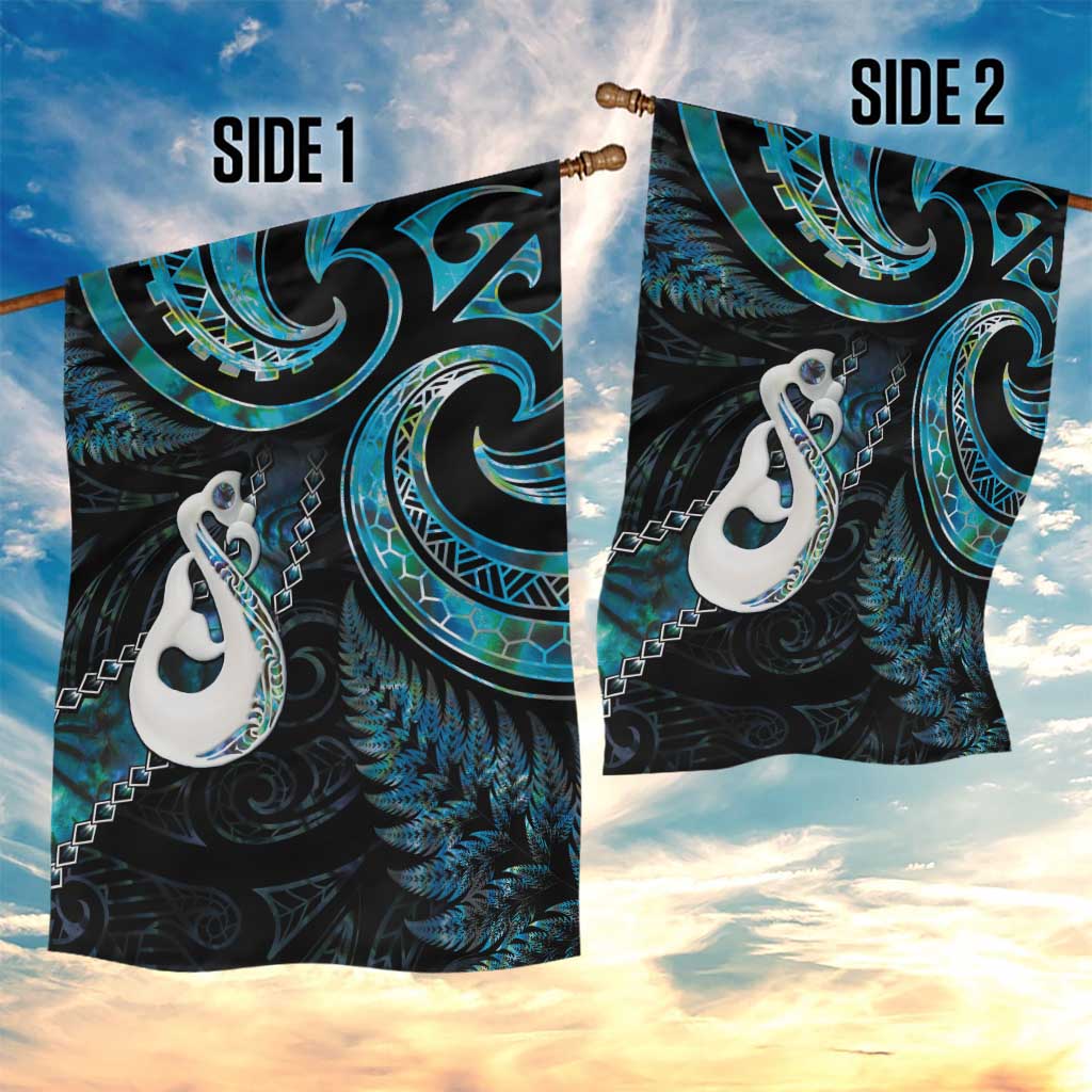 New Zealand Aotearoa Garden Flag Maori Manaia Paua Shell Glitter Turquoise LT05 - Polynesian Pride
