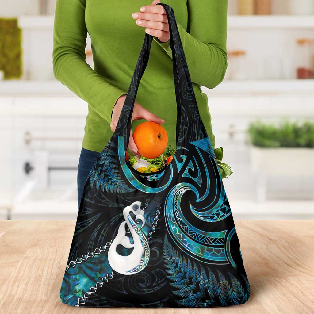 New Zealand Aotearoa Grocery Bag Maori Manaia Paua Shell Glitter Turquoise LT05 - Polynesian Pride