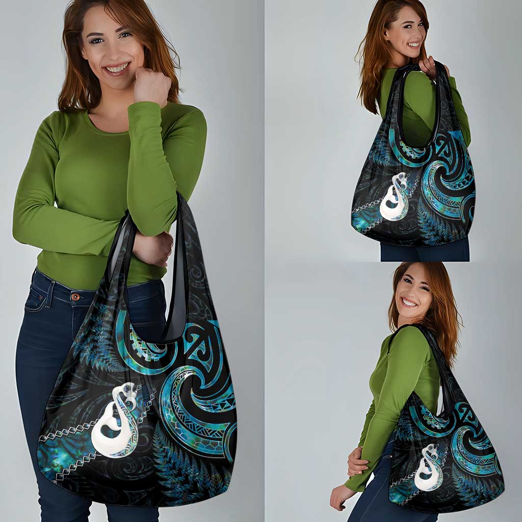 New Zealand Aotearoa Grocery Bag Maori Manaia Paua Shell Glitter Turquoise LT05 - Polynesian Pride