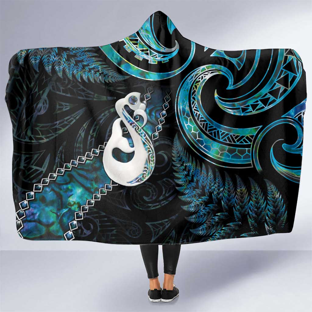 New Zealand Aotearoa Hooded Blanket Maori Manaia Paua Shell Glitter Turquoise