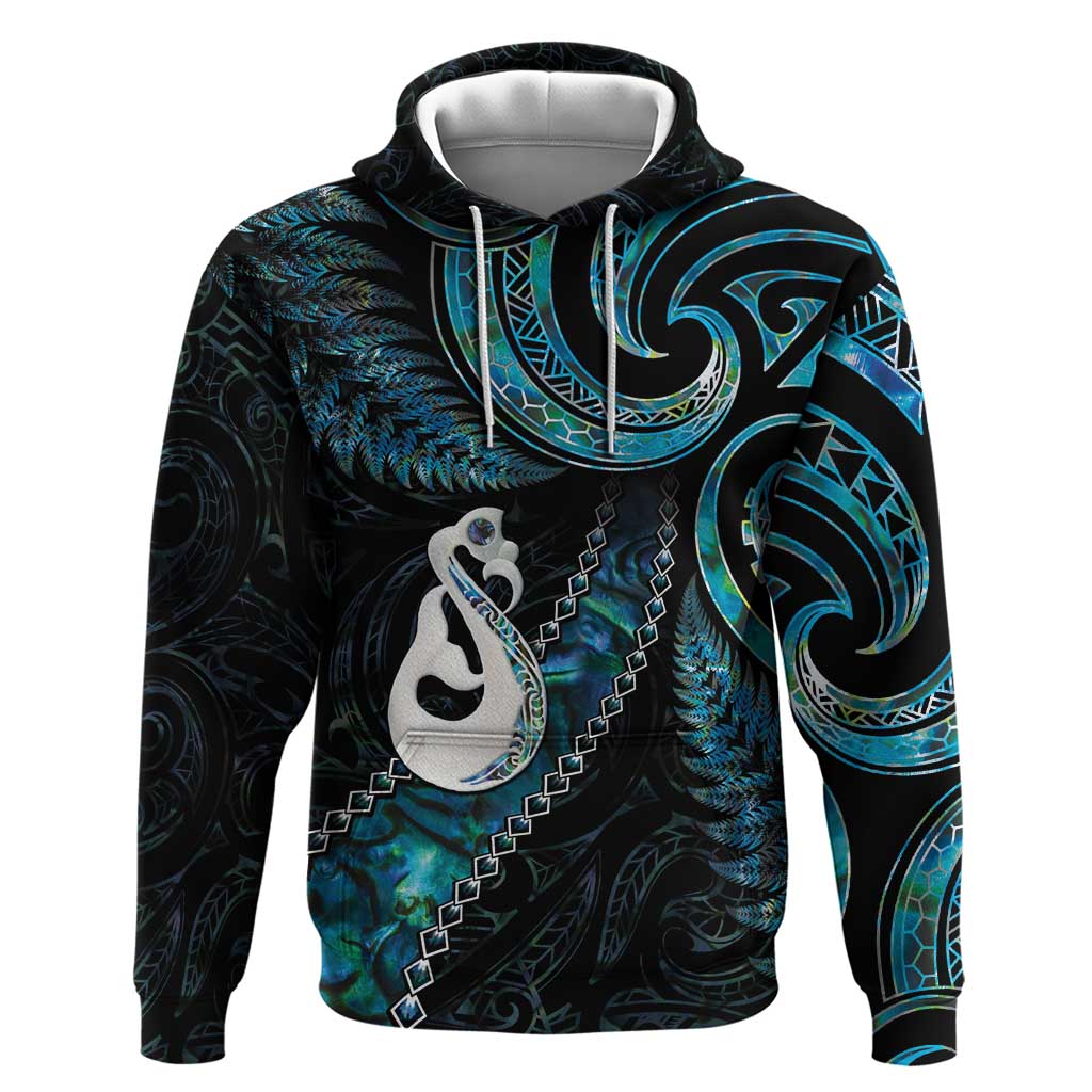 New Zealand Aotearoa Hoodie Maori Manaia Paua Shell Glitter Turquoise