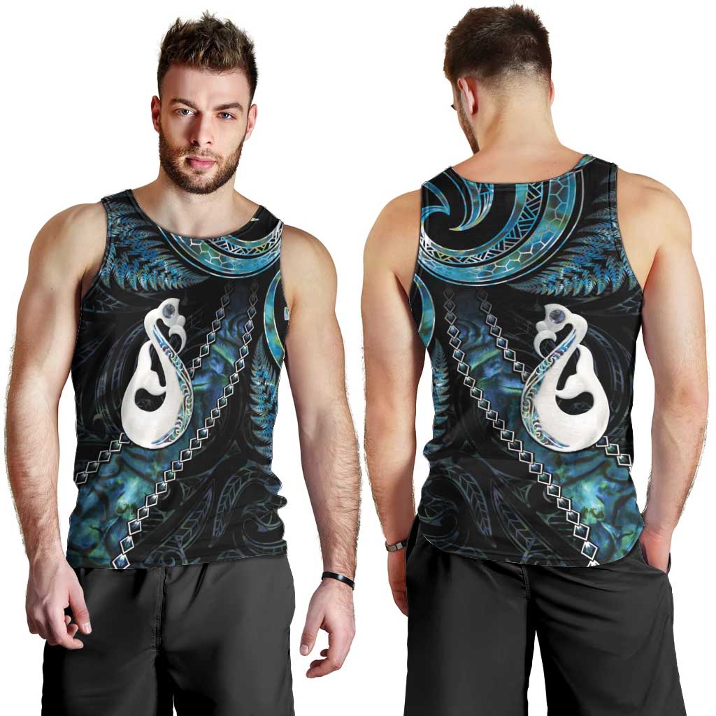 New Zealand Aotearoa Men Tank Top Maori Manaia Paua Shell Glitter Turquoise LT05 - Polynesian Pride
