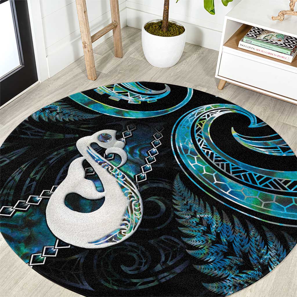 New Zealand Aotearoa Round Carpet Maori Manaia Paua Shell Glitter Turquoise