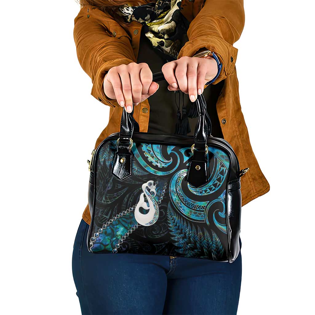 New Zealand Aotearoa Shoulder Handbag Maori Manaia Paua Shell Glitter Turquoise