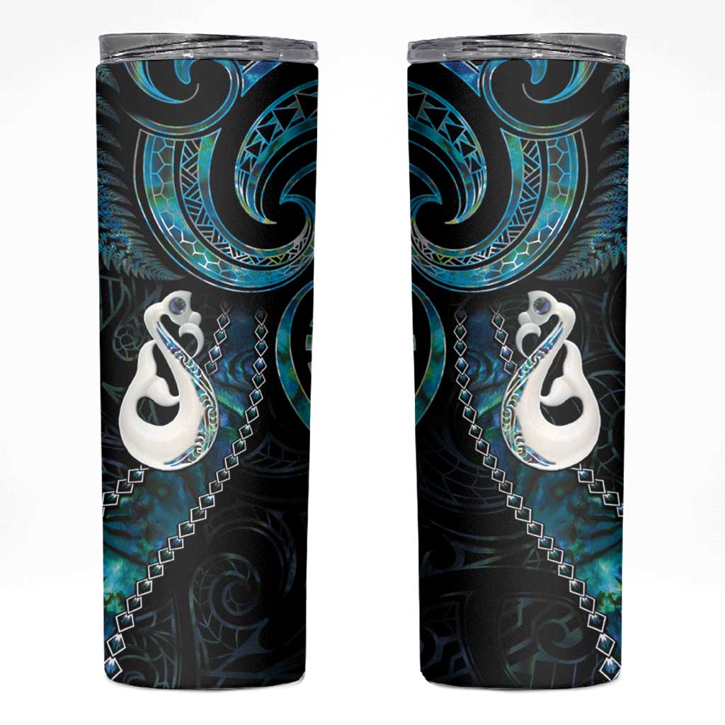 New Zealand Aotearoa Skinny Tumbler Maori Manaia Paua Shell Glitter Turquoise