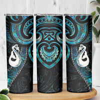 New Zealand Aotearoa Skinny Tumbler Maori Manaia Paua Shell Glitter Turquoise