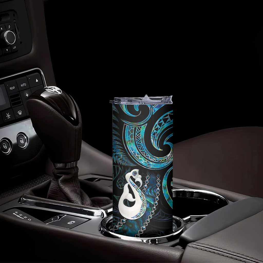 New Zealand Aotearoa Skinny Tumbler Maori Manaia Paua Shell Glitter Turquoise