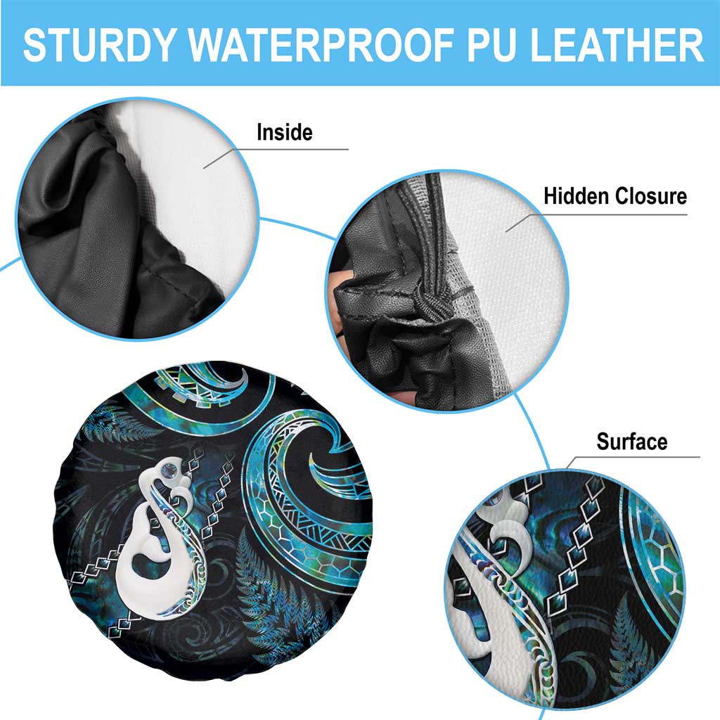 New Zealand Aotearoa Spare Tire Cover Maori Manaia Paua Shell Glitter Turquoise LT05 - Polynesian Pride