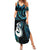 New Zealand Aotearoa Summer Maxi Dress Maori Manaia Paua Shell Glitter Turquoise