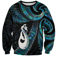 New Zealand Aotearoa Sweatshirt Maori Manaia Paua Shell Glitter Turquoise