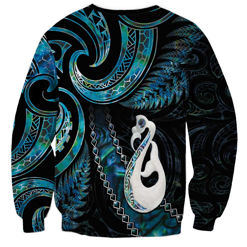 New Zealand Aotearoa Sweatshirt Maori Manaia Paua Shell Glitter Turquoise
